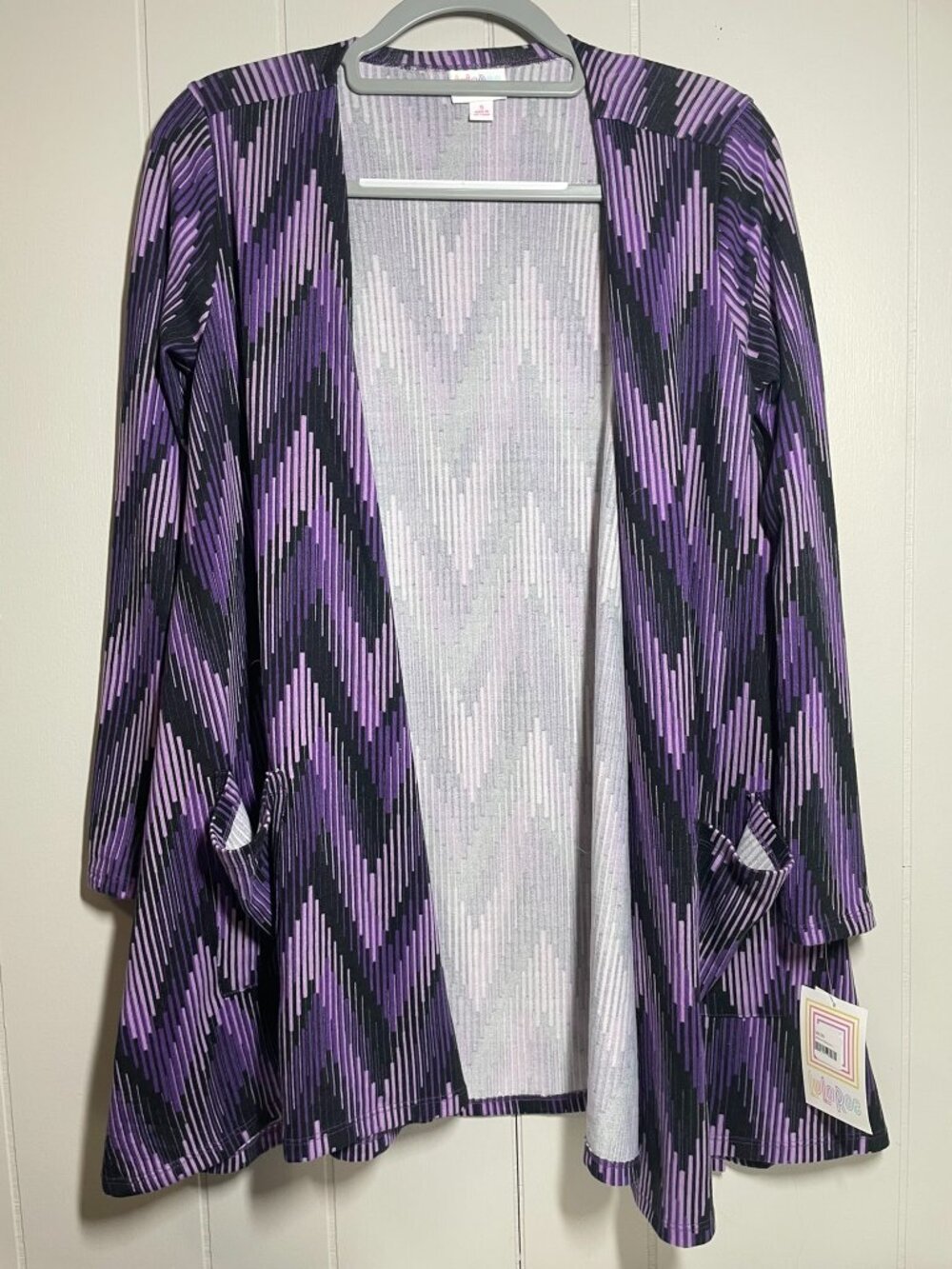 Cardigan, new with tags, purple and black, small